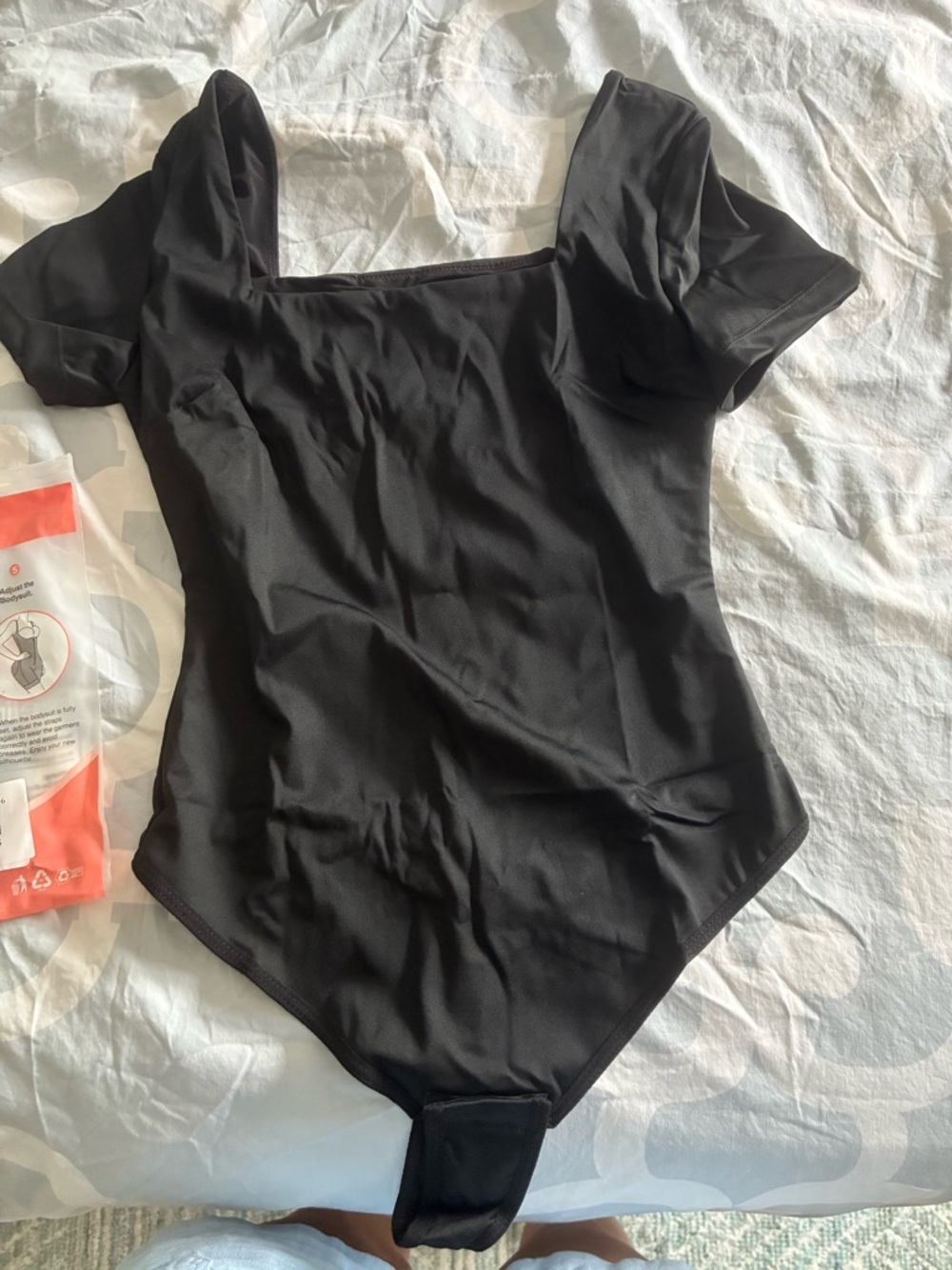 Girls' Black Square Neck Short Sleeve Bodysuit